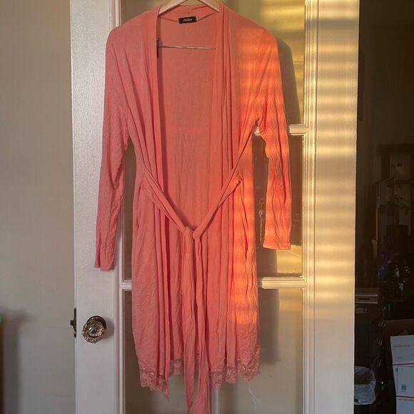 Molliya peach pink long sleeve soft lace ends women’s pj sleep robe size small - Picture 1 of 8